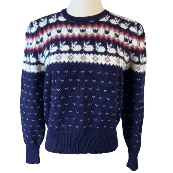 Vintage Susan Bristol Angora Rabbit Shetland Wool Fair Isle Knit Sweater - Picture 1 of 11